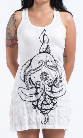 Sure Design Womens Octopus Mandala Tank Dress White