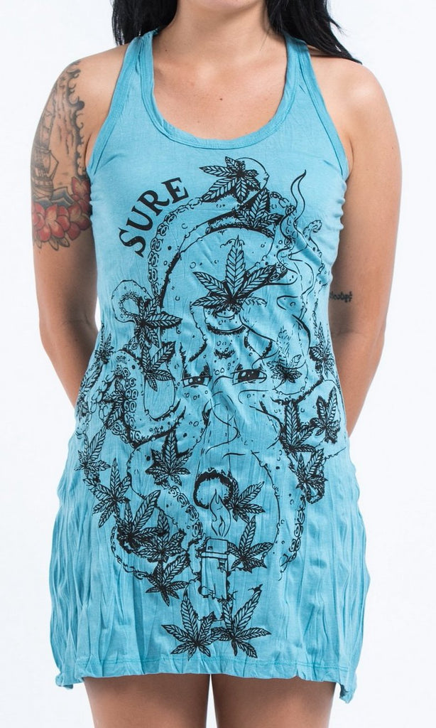 Sure Design Womens Octopus Weed Tank Dress Turquoise – Sure Design Wholesale