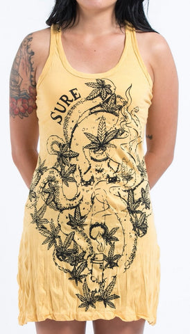 Sure Design Womens Octopus Weed Tank Dress Yellow
