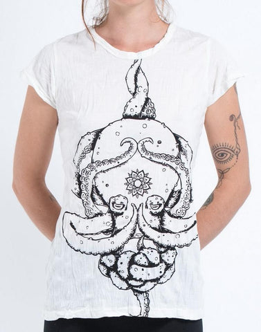 Sure Design Womens Octopus Mandala T-Shirt White