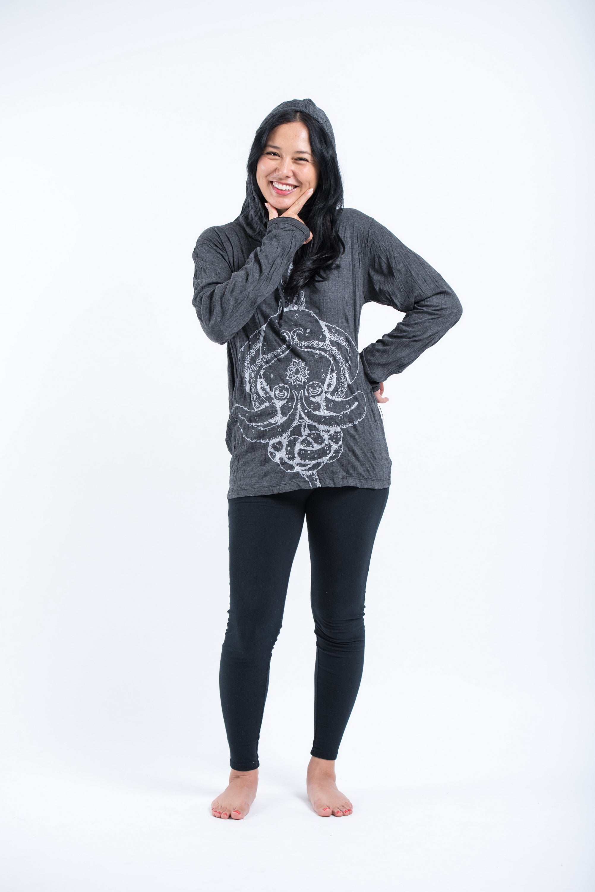 Sure Design Unisex Octopus Mandala Hoodie Silver on Black