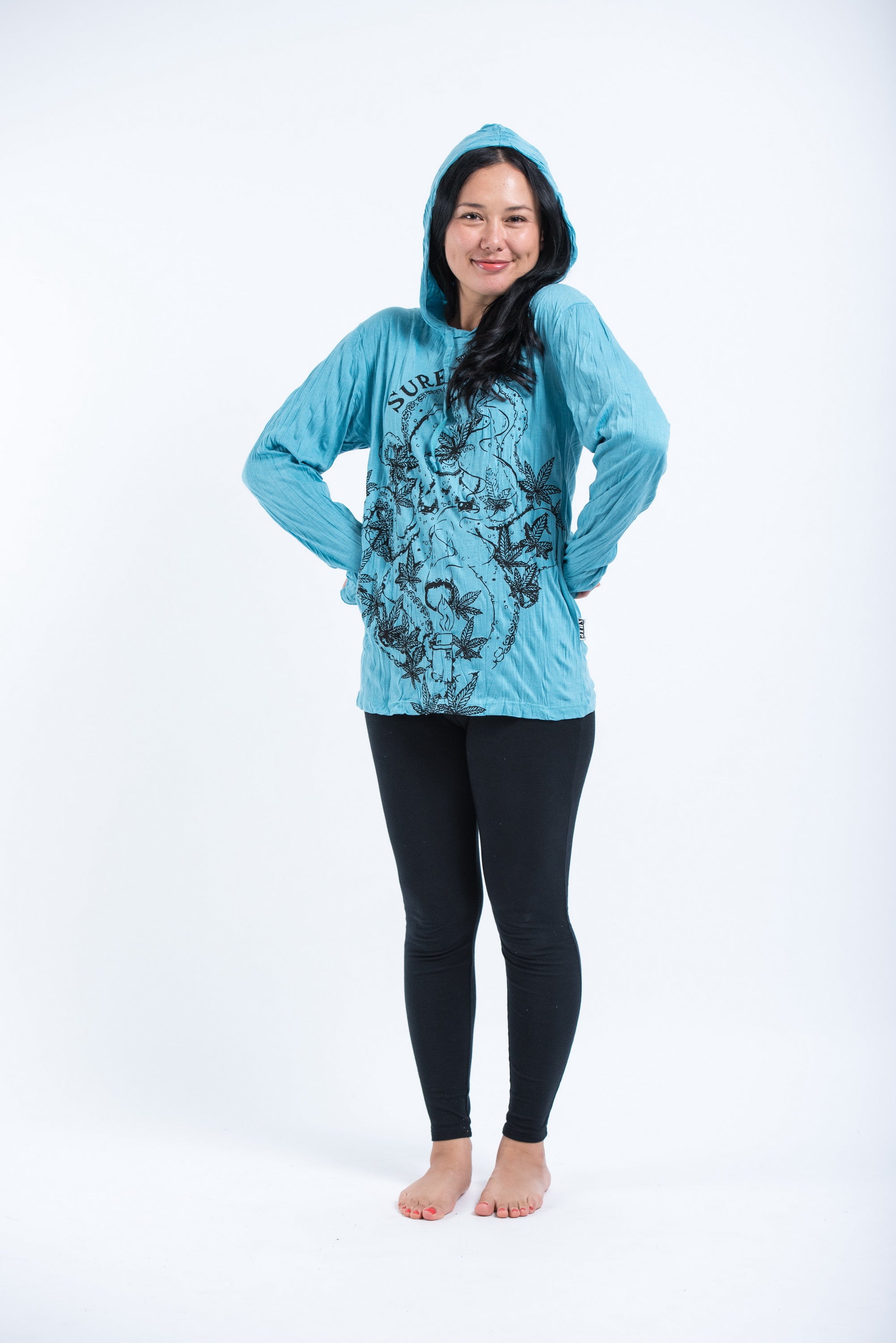 Sure Design Unisex Octopus Weed Hoodie Turquoise