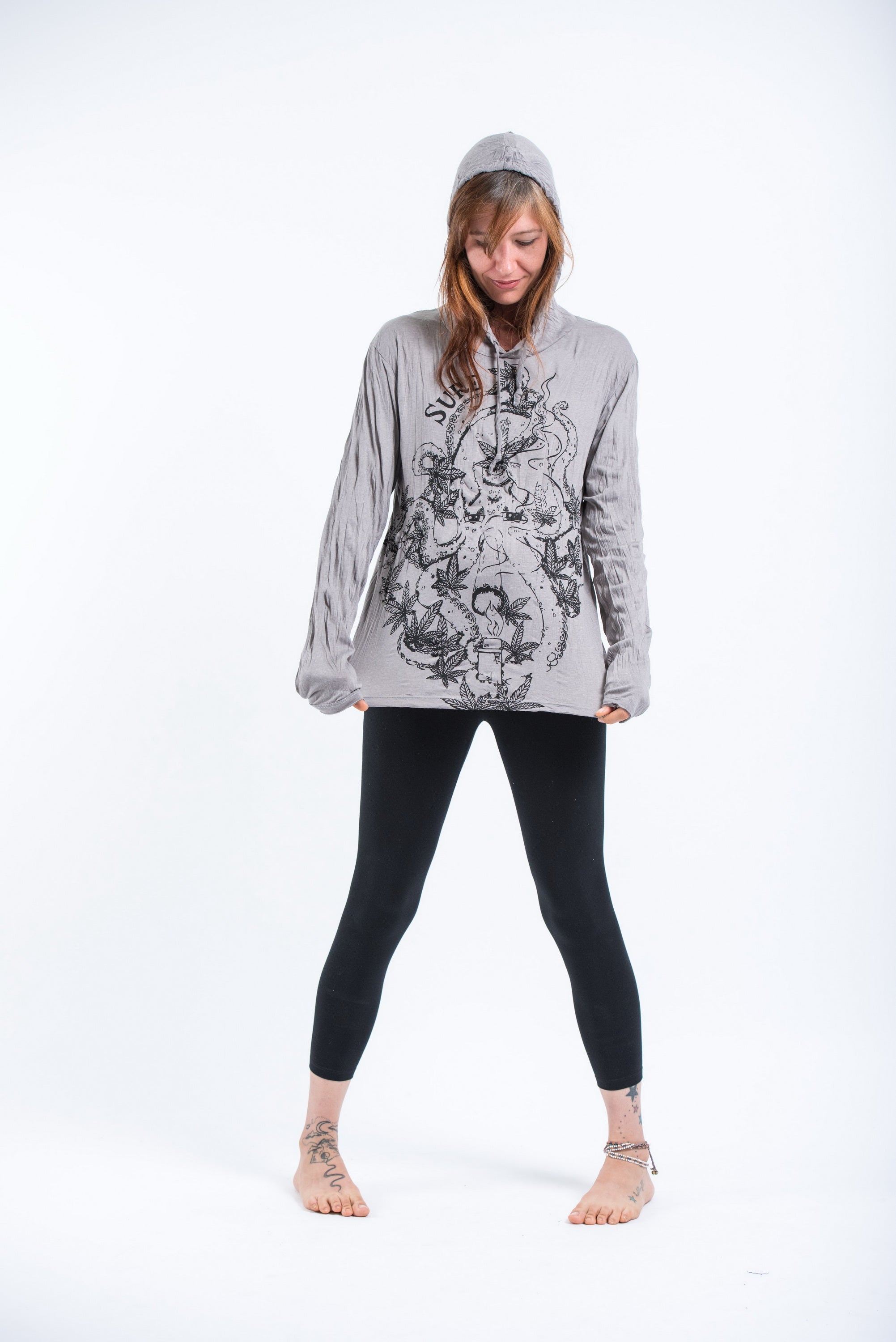 Sure Design Unisex Octopus Weed Hoodie Gray