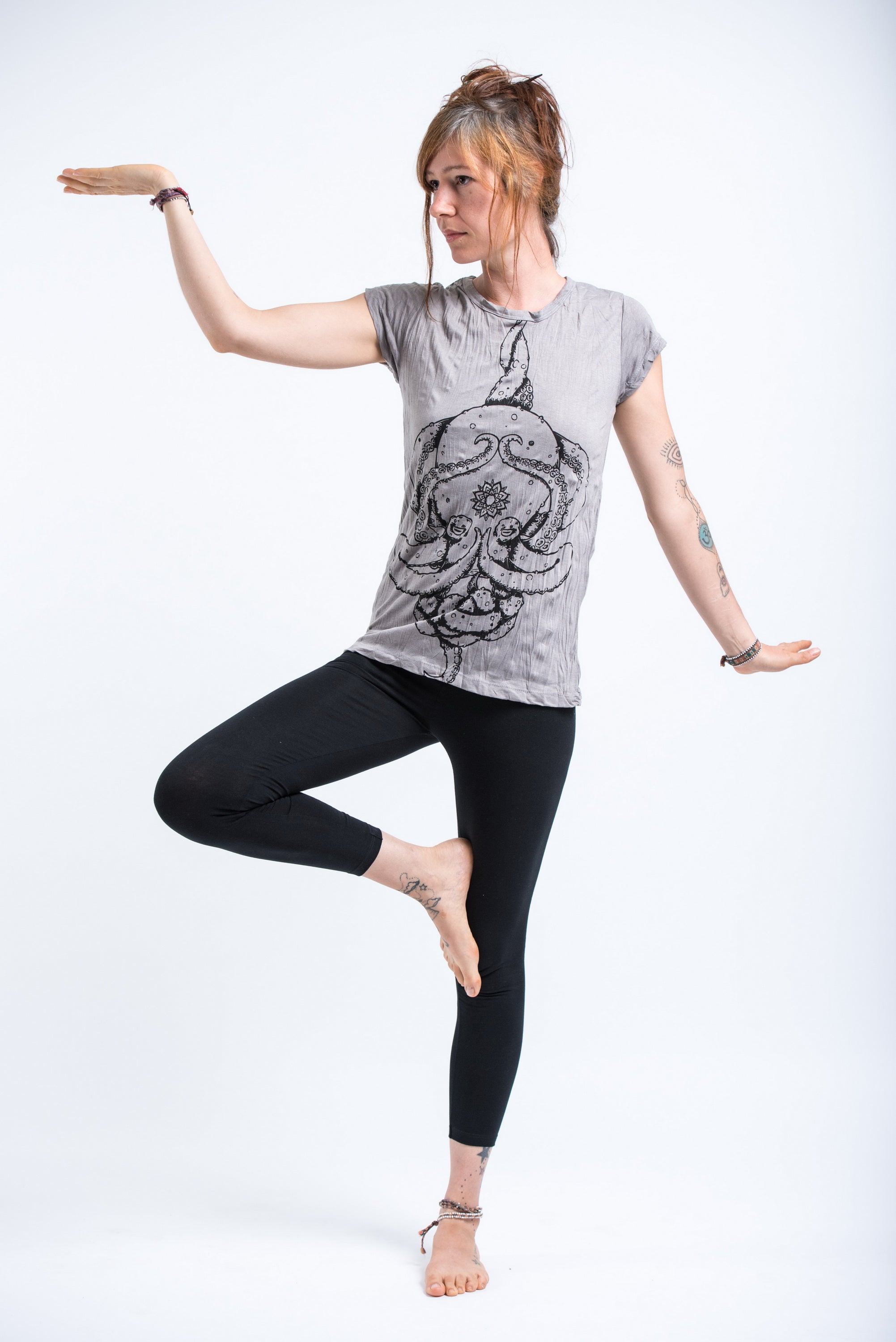 Sure Design Womens Octopus Mandala T-Shirt Gray