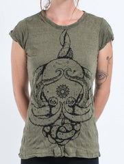 Sure Design Womens Octopus Mandala T-Shirt Green