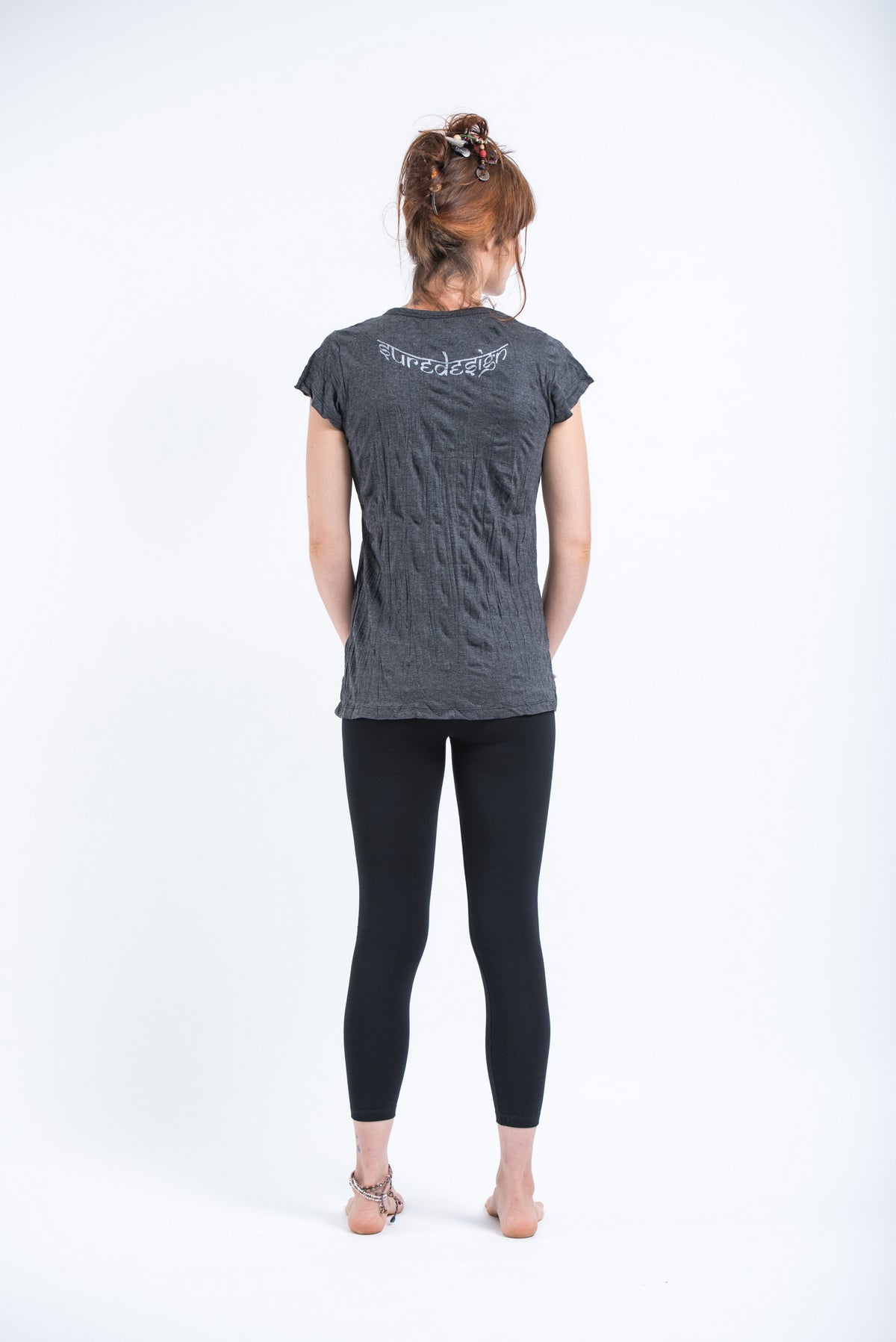 Sure Design Womens Octopus Mandala T-Shirt Silver on Black