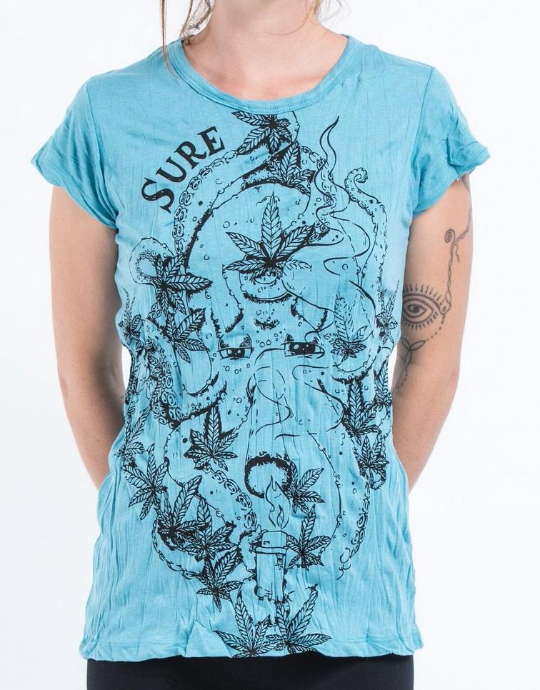 Sure Design Womens Octopus Weed T-Shirt Turquoise