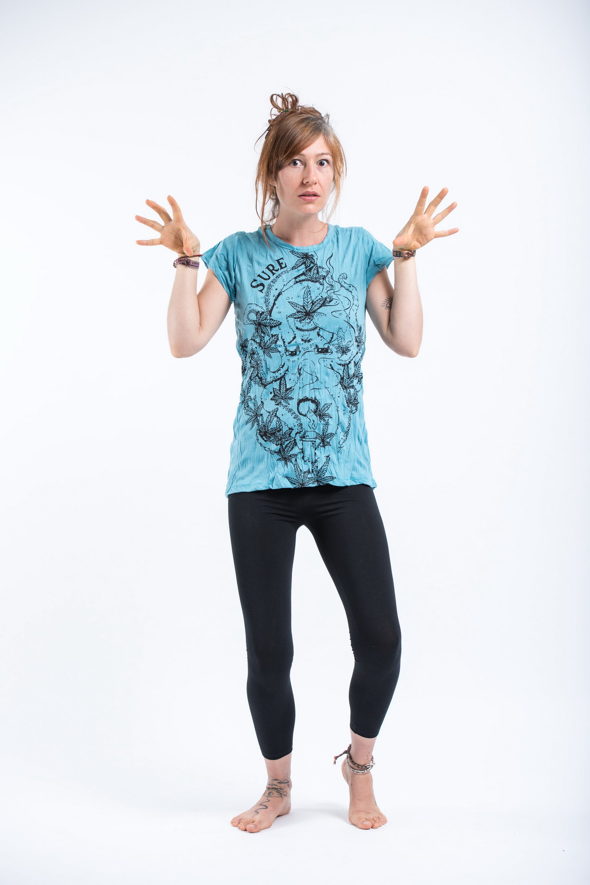 Sure Design Womens Octopus Weed T-Shirt Turquoise