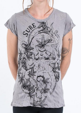 Sure Design Womens Octopus Weed T-Shirt Gray