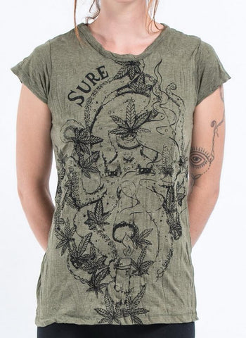 Sure Design Womens Octopus Weed T-Shirt Green