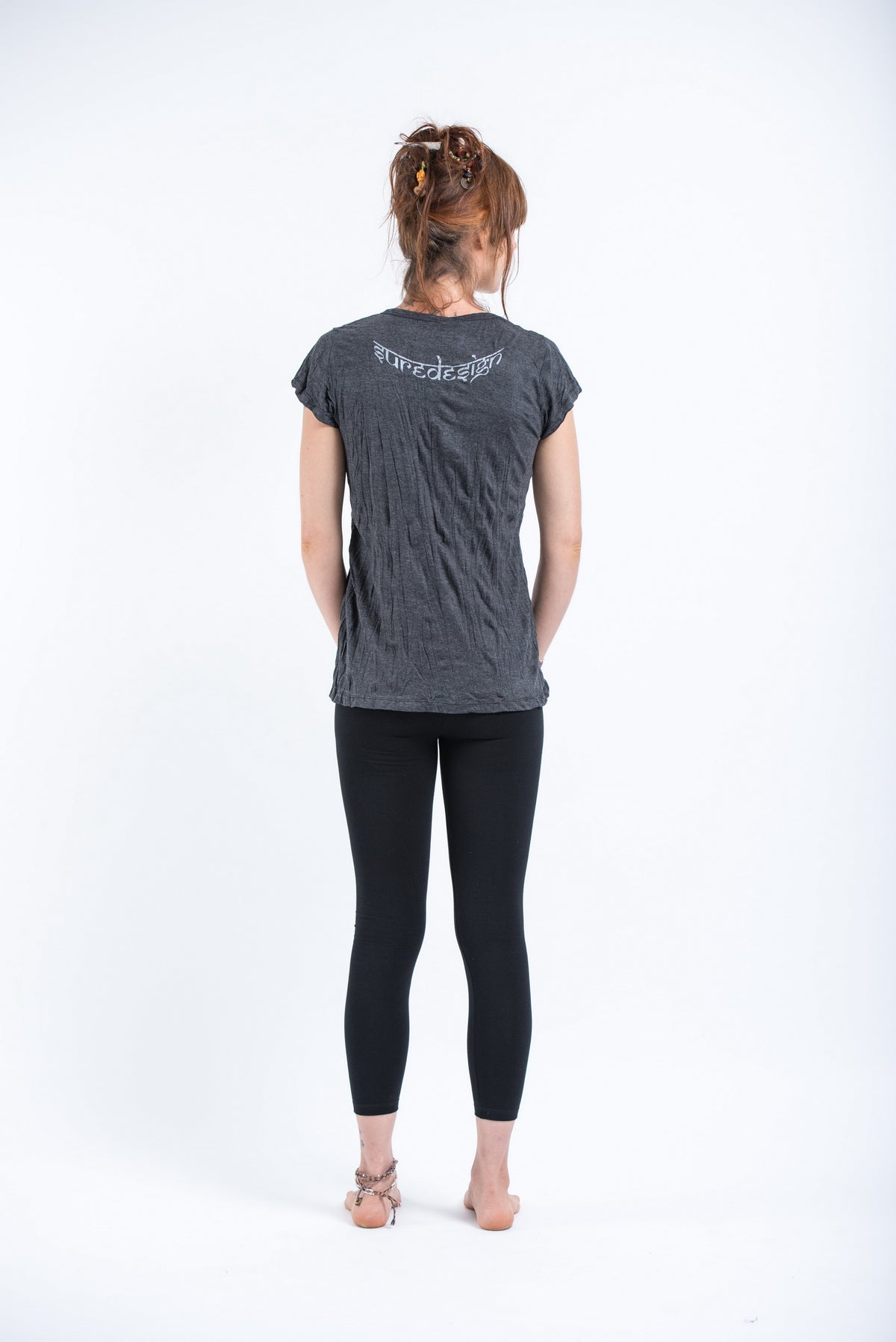 Sure Design Womens Octopus Weed T-Shirt Silver on Black