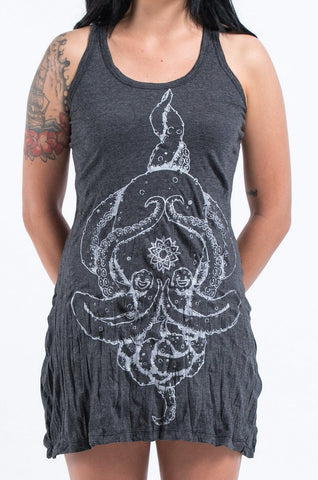 Sure Design Womens Octopus Mandala Tank Dress Silver on Black