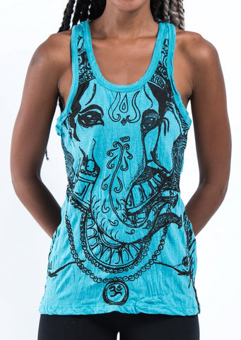 Sure Design Women's Big Face Ganesh Tank Top Turquoise