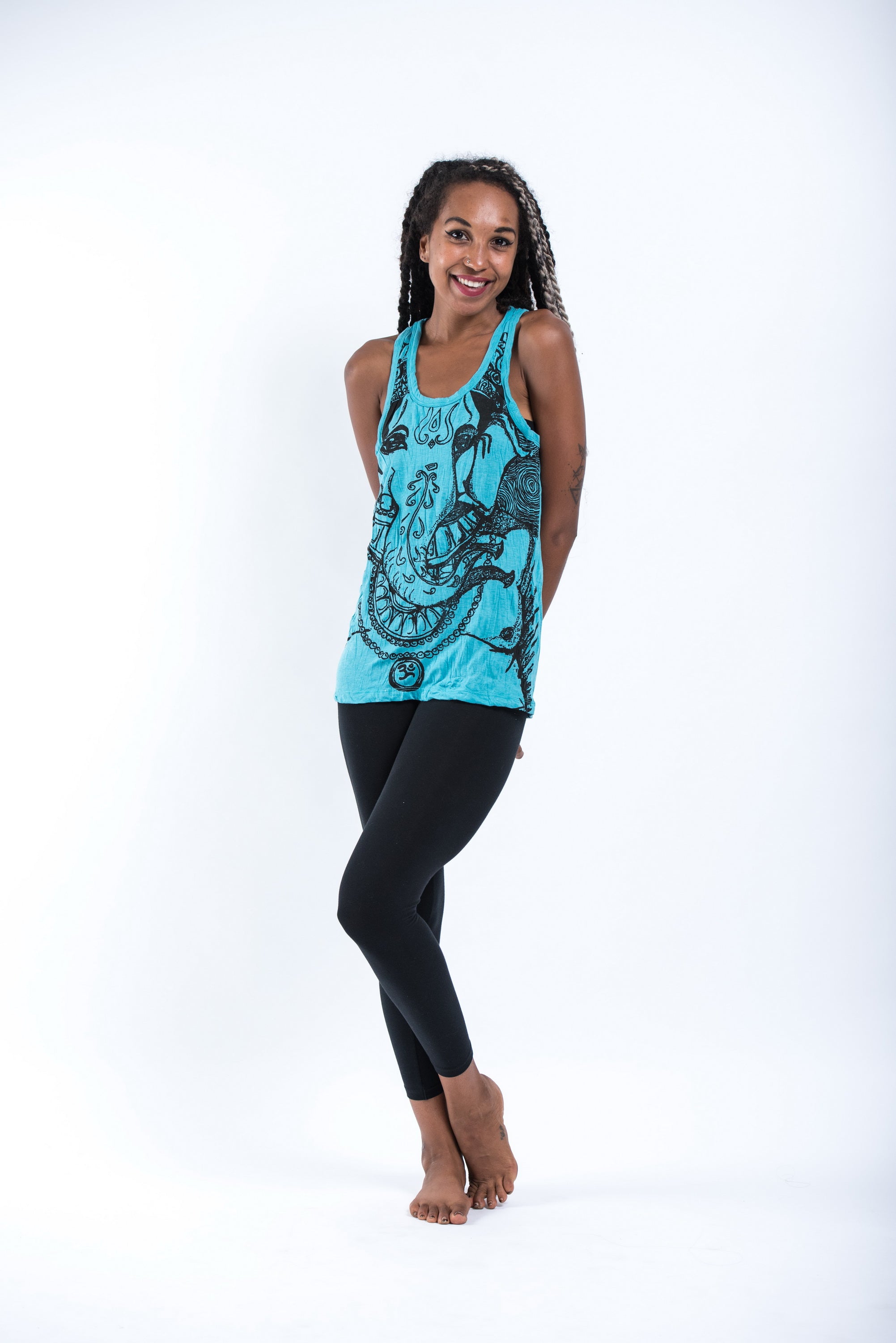 Sure Design Women's Big Face Ganesh Tank Top Turquoise