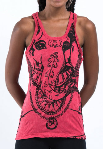 Sure Design Women's Big Face Ganesh Tank Top Red
