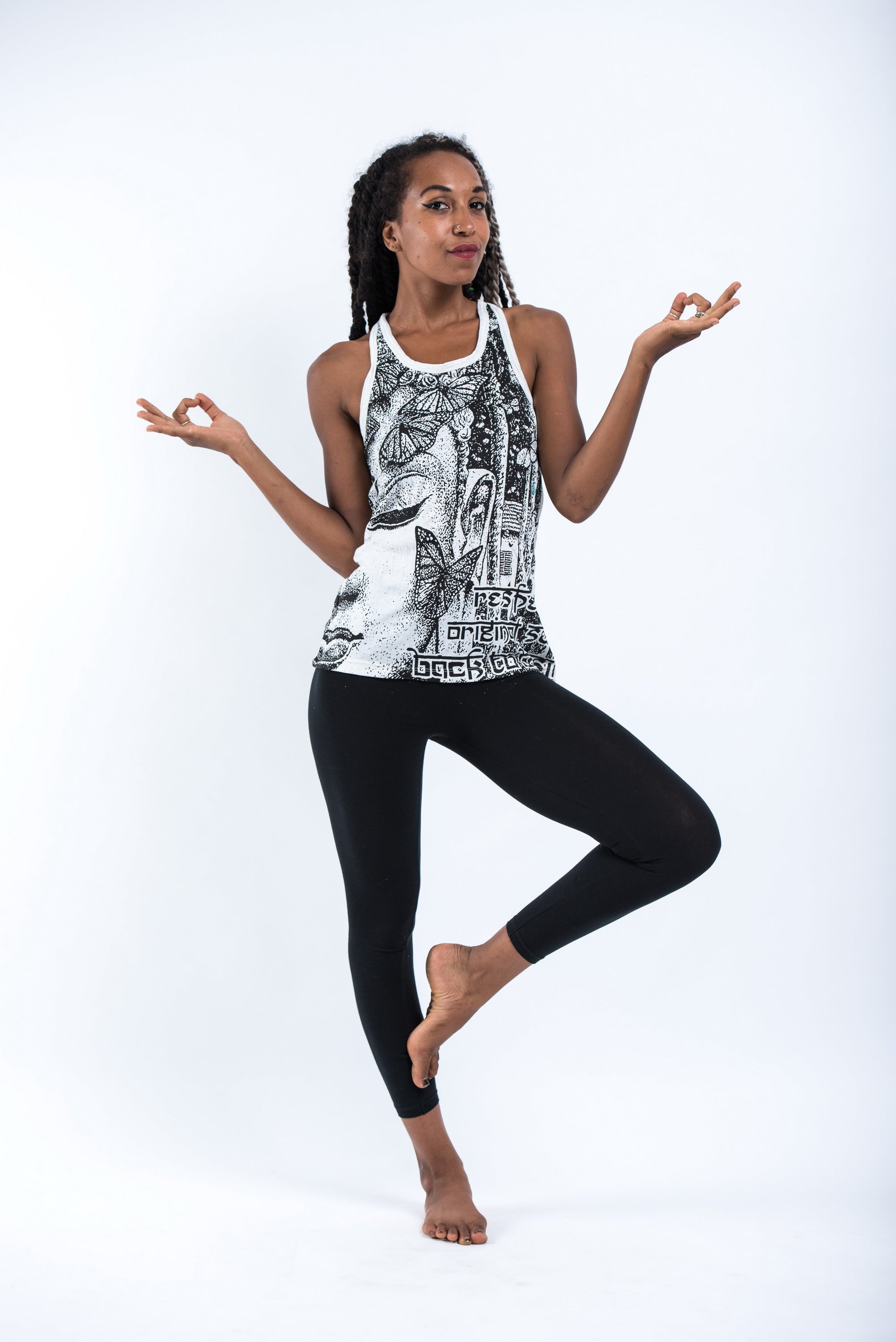 Sure Design Women's Butterfly Buddha Tank Top White