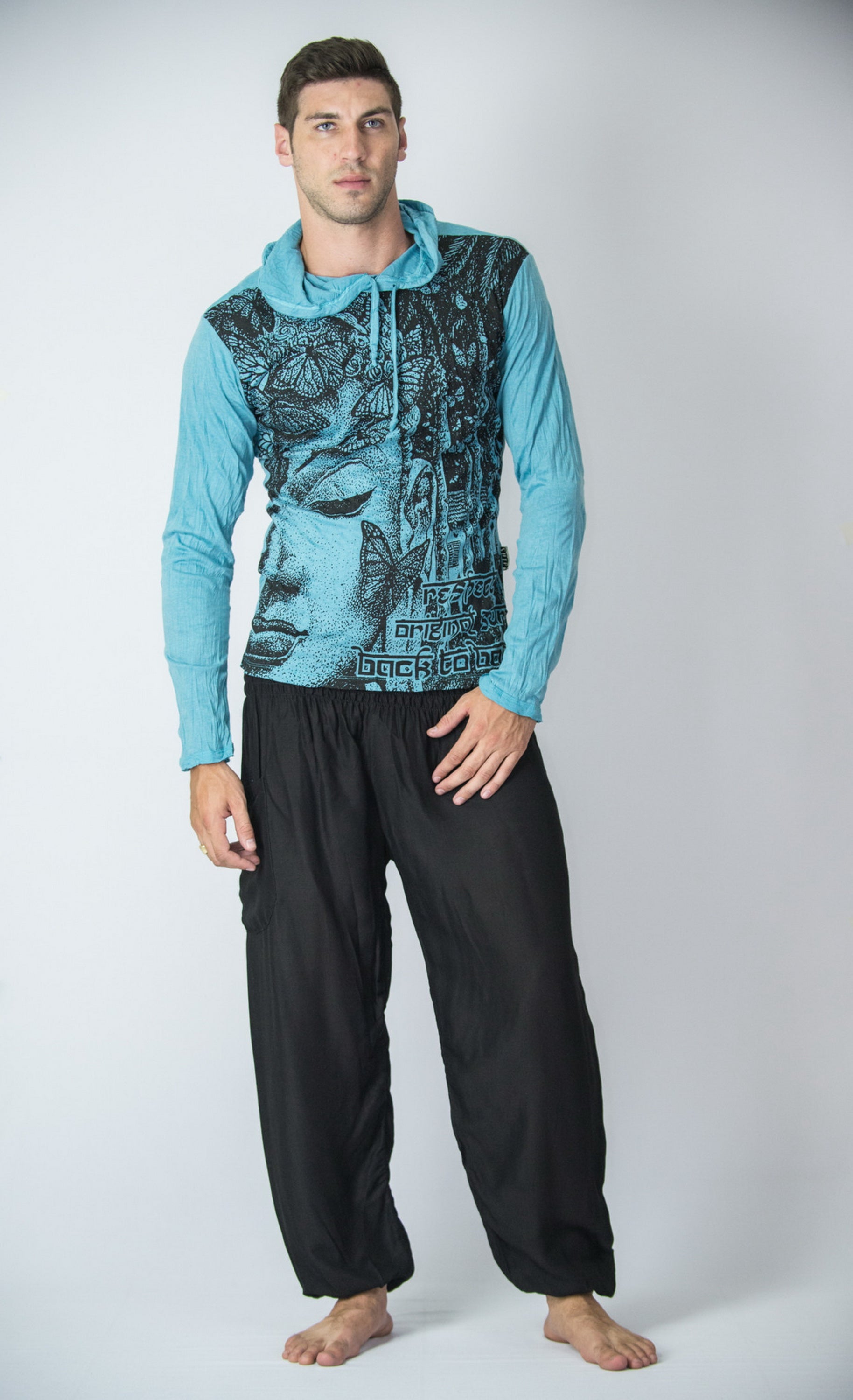 Sure Design Unisex Butterfly Buddha Hoodie Turquoise