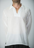 Wholesale Unisex Long Sleeve Cotton Yoga Shirt with V Neck Collar in White - $10.00