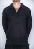 Wholesale Unisex Long Sleeve Cotton Yoga Shirt with V Neck Collar in Black - $10.00