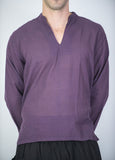 Wholesale Unisex Long Sleeve Cotton Yoga Shirt with Nehru Collar in Dark Purple - $10.00