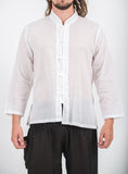 Wholesale Unisex Long Sleeve Cotton Yoga Shirt with Chinese Collar in White - $9.00