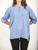 Unisex Long Sleeve Cotton Yoga Shirt with Coconut Shell Buttons in Blue
