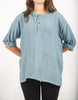 Unisex Long Sleeve Cotton Yoga Shirt with Coconut Shell Buttons in Aqua