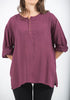 Unisex Long Sleeve Cotton Yoga Shirt with Coconut Shell Buttons in Dark Purple