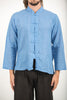 Unisex Long Sleeve Cotton Yoga Shirt with Chinese Collar in Blue