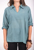 Unisex Long Sleeve Cotton Yoga Shirt with V Neck Collar in Aqua