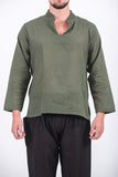 Wholesale Unisex Long Sleeve Cotton Yoga Shirt with Nehru Collar in Olive - $10.00