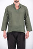 Unisex Long Sleeve Cotton Yoga Shirt with Nehru Collar in Olive