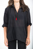 Unisex Long Sleeve Cotton Yoga Shirt with V Neck Collar in Black