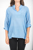 Unisex Long Sleeve Cotton Yoga Shirt with Nehru Collar in Blue
