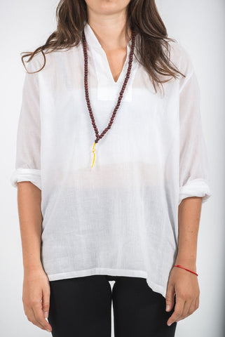 Unisex Long Sleeve Cotton Yoga Shirt with Nehru Collar in White