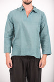Wholesale Unisex Long Sleeve Cotton Yoga Shirt with V Neck Collar in Aqua - $10.00