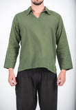 Wholesale Unisex Long Sleeve Cotton Yoga Shirt with V Neck Collar in Olive - $10.00