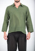 Unisex Long Sleeve Cotton Yoga Shirt with V Neck Collar in Olive