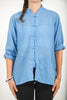 Unisex Long Sleeve Cotton Yoga Shirt with Chinese Collar in Blue