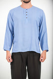 Wholesale Unisex Long Sleeve Cotton Yoga Shirt with Coconut Shell Buttons in Blue - $9.00
