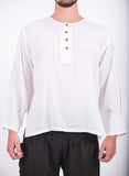 Wholesale Unisex Long Sleeve Cotton Yoga Shirt with Coconut Shell Buttons in White - $10.00