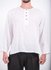 Unisex Long Sleeve Cotton Yoga Shirt with Coconut Shell Buttons in White
