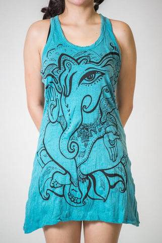 Sure Design Women's Cute Ganesha Tank Dress Turquoise