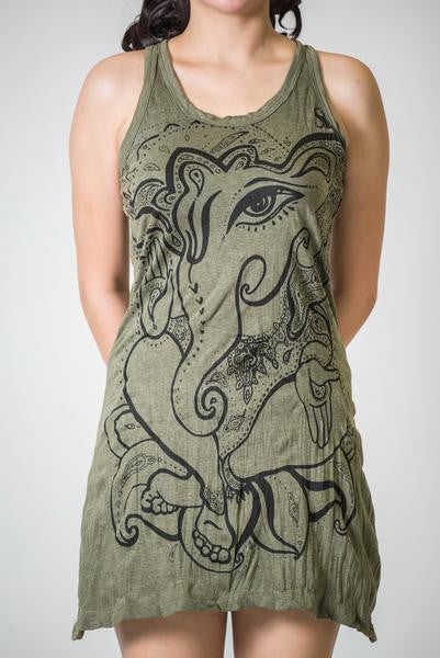 Sure Design Women's Cute Ganesha Tank Dress Green
