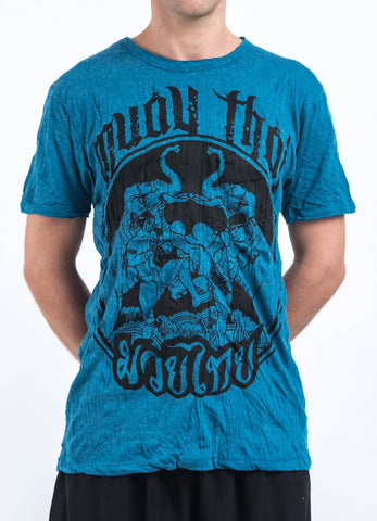 Sure Design Mens Muay Thai Fighting T-Shirt Denim Blue