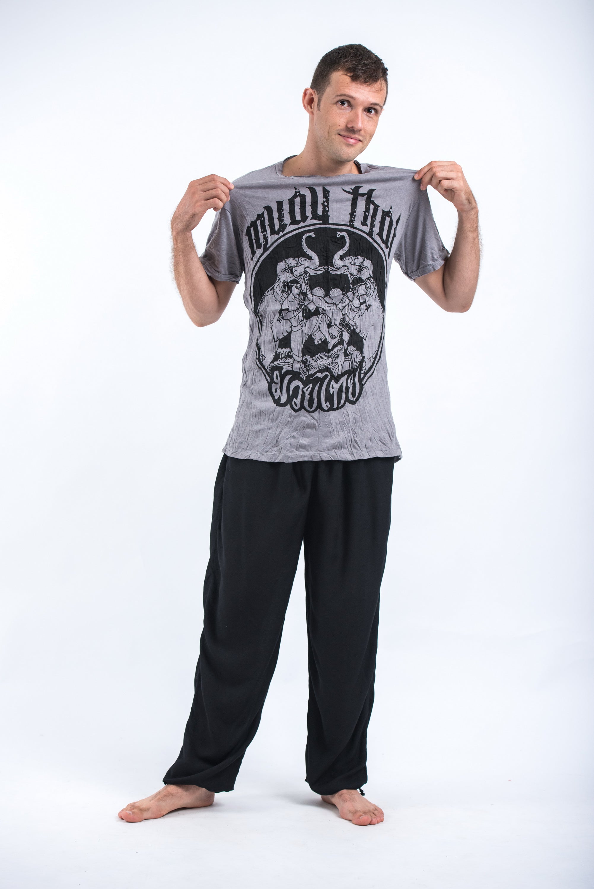 Sure Design Mens Muay Thai Fighting T-Shirt Gray