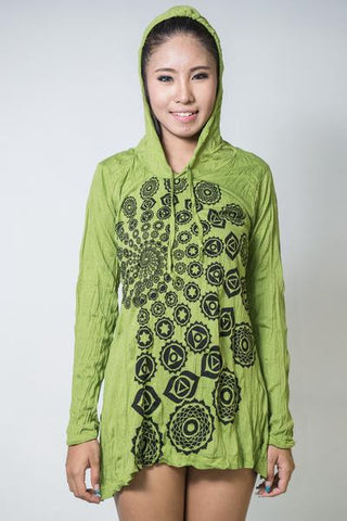 Sure Design Women's Chakra Fractal Hoodie Dress Lime