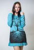 Sure Design Women's Tree Of Life Hoodie Dress Turquoise
