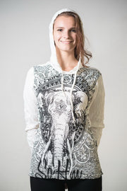 Sure Design Unisex Wild Elephant Hoodie White
