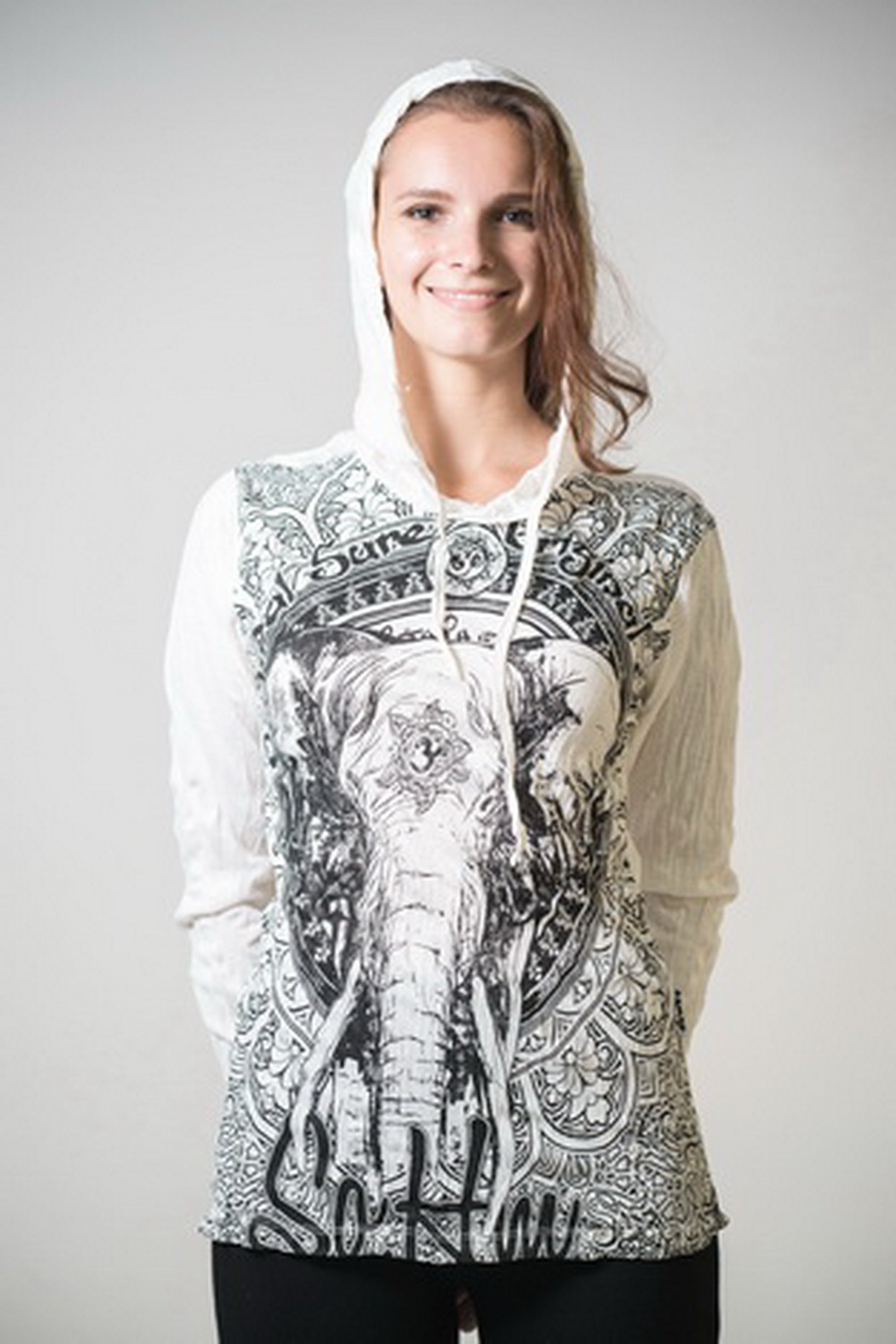 Sure Design Unisex Wild Elephant Hoodie White